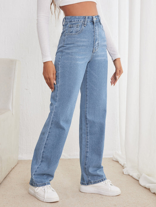 High Waisted Straight Leg Jeans